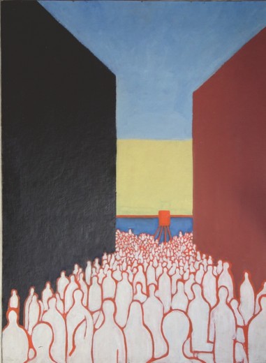 Vánoční nakupování, 1977, olej, lepenka, 100x70 cm
