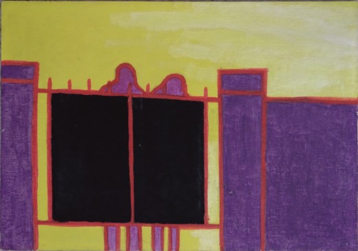 Za branou, 1980, olej, lepenka, 35x50 cm
