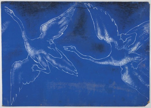 Václav Chad - Flamingos, vase motif sketch, crayon, pencil, cardboard - 655 x 470 mm
