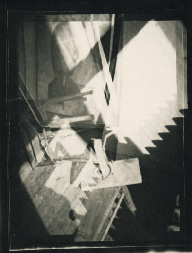 Alex Beran, Composition II (insight into the studio - in college, background image of Václav Chad), 1943,
photograph, 238x178 mm