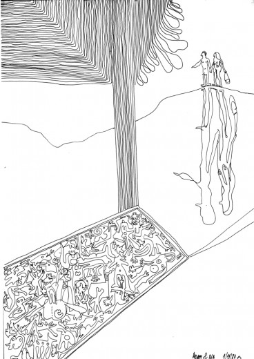 Adam & Eva, 1980, kresba perem a tuší, 42x29,7 cm
