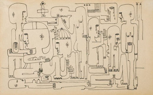Václav CHAD, Figures, 1944, ink, paper, 210 x 160 mm,
part of the GVCh fund 2014, J. Janoušek collection