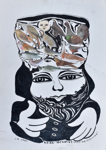 Král volnosti, 1986, koláž, tuš, papír, 42 x 29,8 cm