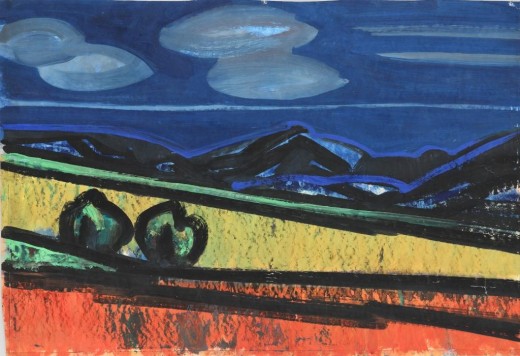 Landscape, around 1965, combined technique, 44 x 66 cm